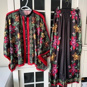Floral Black and Red Two-Piece Set